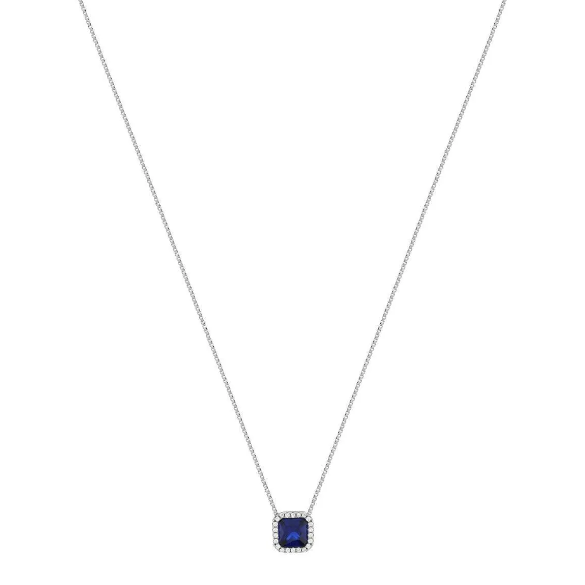 Collier argent 925 zirconias bleu foncé et blanc 42cm