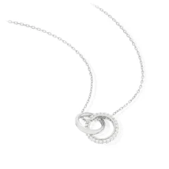 Collier argent 925 zirconias 42 à 45 cm, motif anneaux entrelacés