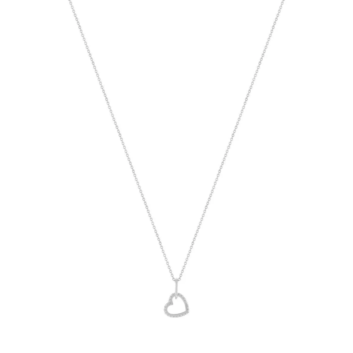 Collier argent 925 zirconias motif anneau et coeur entrelacés 45 cm