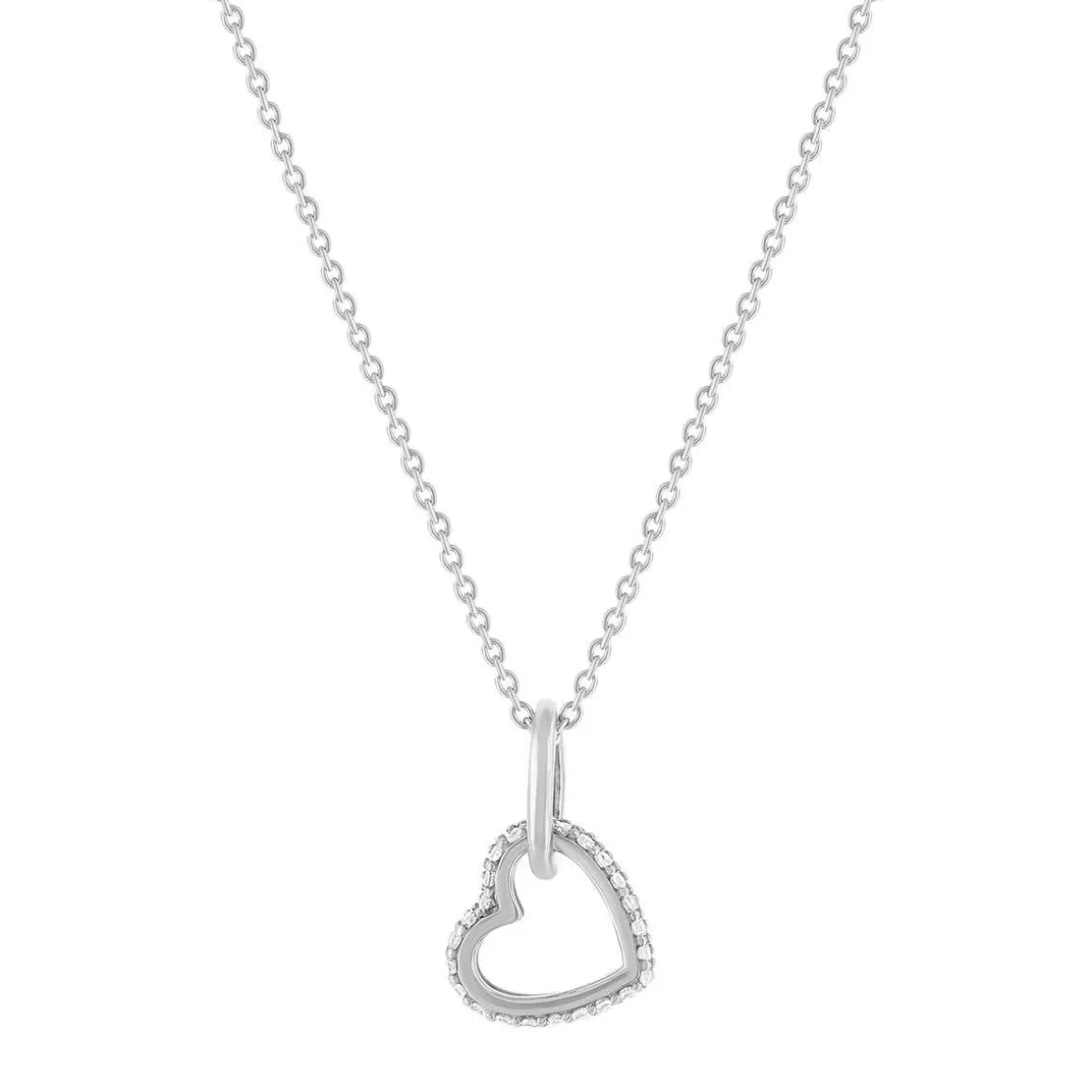 Collier argent 925 zirconias motif anneau et coeur entrelacés 45 cm