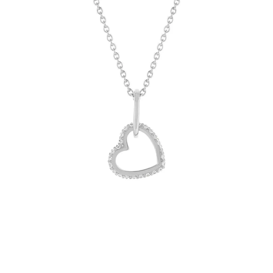 Collier argent 925 zirconias motif anneau et coeur entrelacés 45 cm