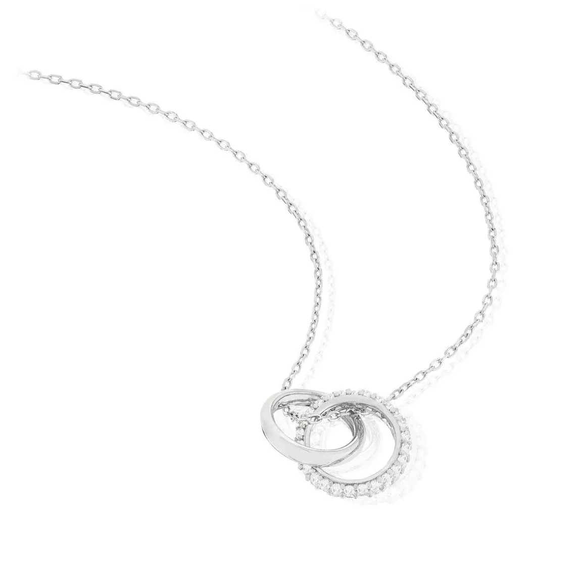 Collier argent 925 zirconias motif anneau et coeur entrelacés 45 cm