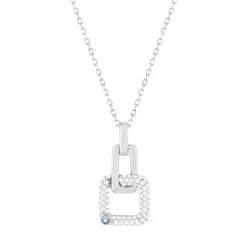 Collier argent 925 zirconias pierre imitation topaze 45 cm, motif carré