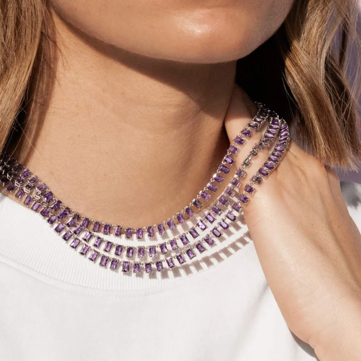 Collier argent 925 zirconias violets 43cm
