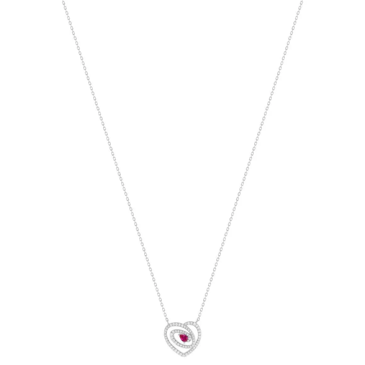 Collier coeur argent 925 rhodié rubis synthétique et zirconias 45cm