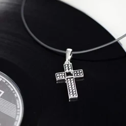 Collier cordon caoutchouc noir fermoir argent 925 50 cm