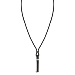 Collier cuir noir acier noir 51 cm