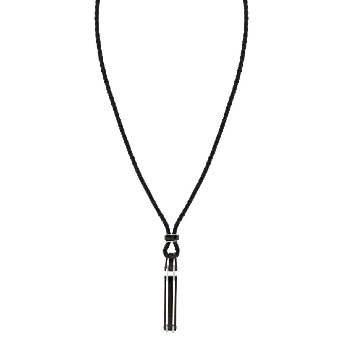 Collier cuir noir acier noir 51 cm