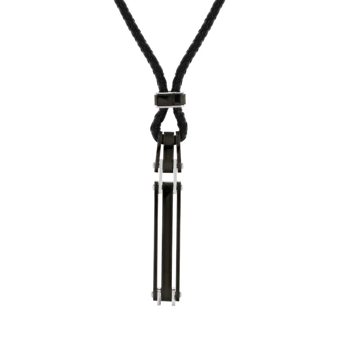 Collier cuir noir acier noir 51 cm