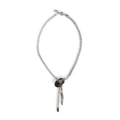 Collier d'occasion argent 925 maille gourmette plastique noir pierres blanches