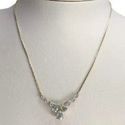 Collier d'occasion en or bicolore 750, maille haricot et diamants, 41 cm
