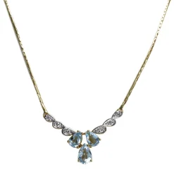 Collier d'occasion en or bicolore 750, maille haricot et diamants, 41 cm
