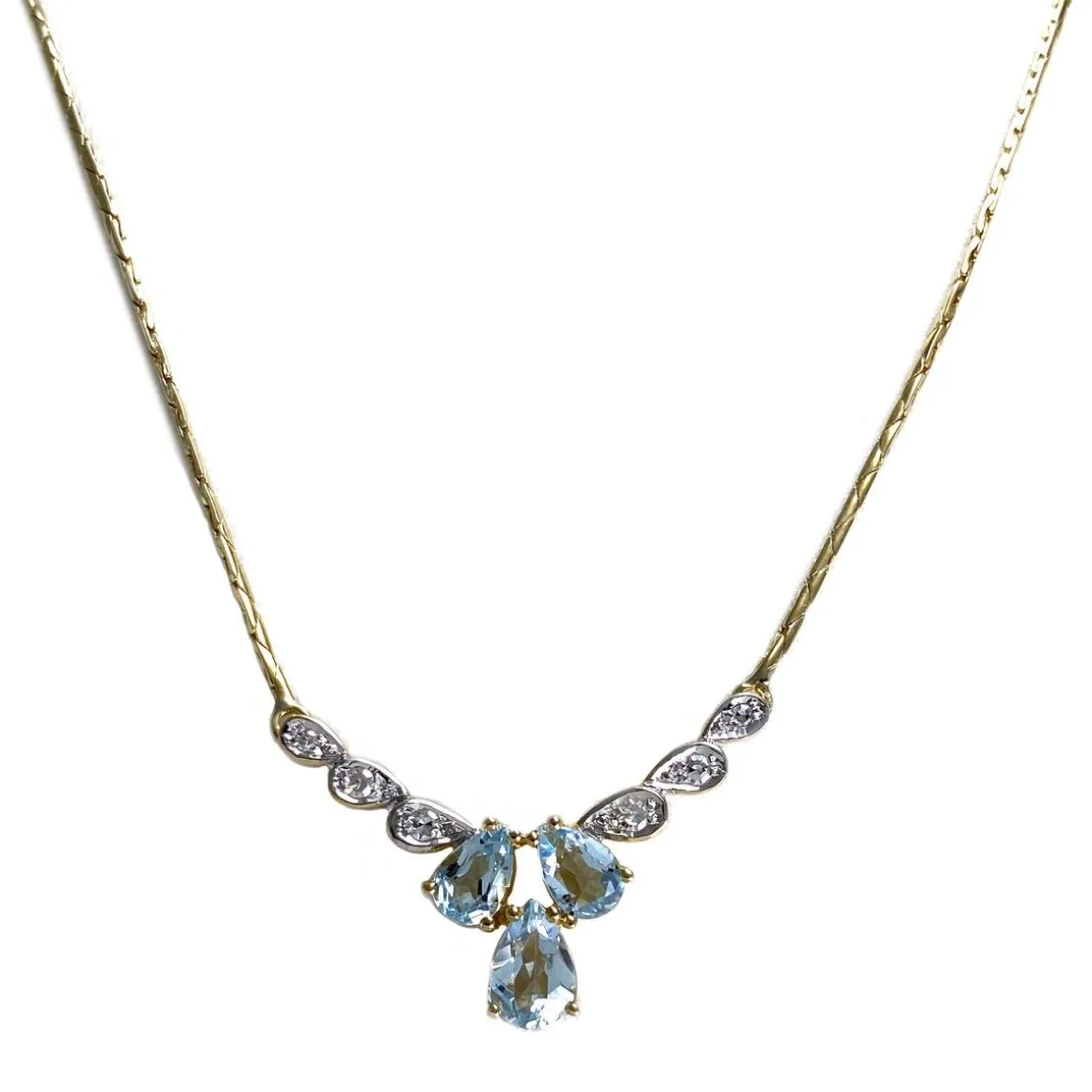 Collier d'occasion en or bicolore 750, maille haricot et diamants, 41 cm