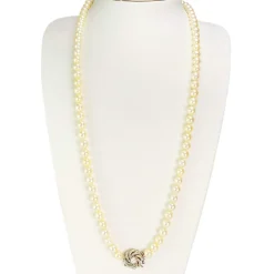 Collier d'occasion en or blanc 750, maille perles, perles de culture du Japon, 75 cm