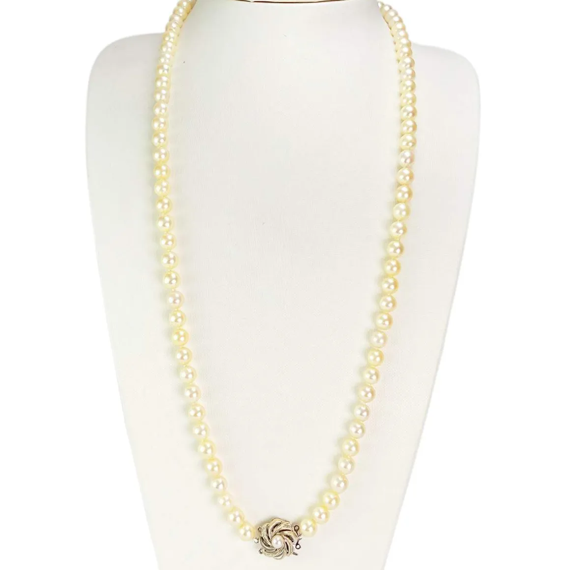Collier d'occasion en or blanc 750, maille perles, perles de culture du Japon, 75 cm
