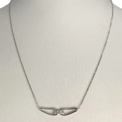 Collier d'occasion en or blanc 375, maille forçat, diamants, 45 cm