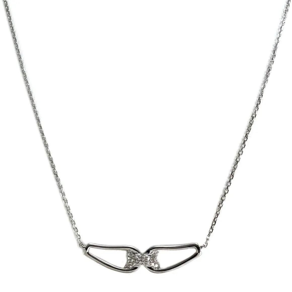 Collier d'occasion en or blanc 375, maille forçat, diamants, 45 cm