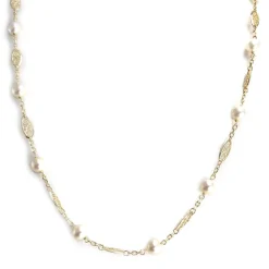 Collier d'occasion en or jaune 750, maille filigrane, perles de culture, 50 cm