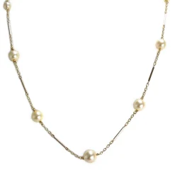 Collier d'occasion en or jaune 750, maille fantaisie, perles de culture, 5.47 g.