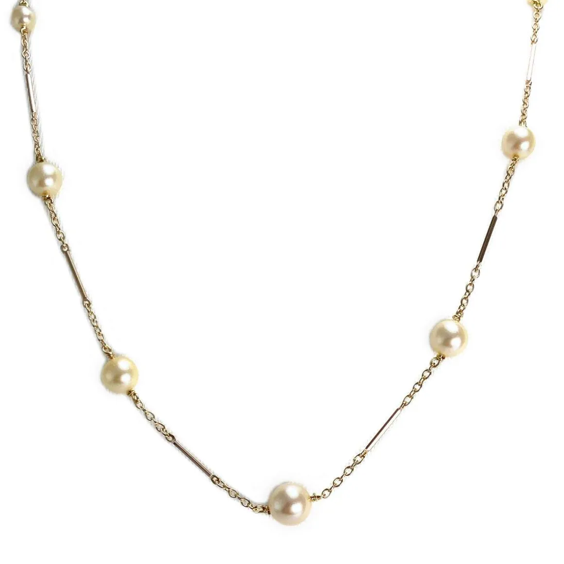 Collier d'occasion en or jaune 750, maille fantaisie, perles de culture, 5.47 g.