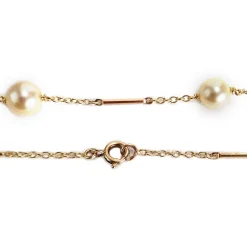 Collier d'occasion en or jaune 750, maille fantaisie, perles de culture, 5.47 g.