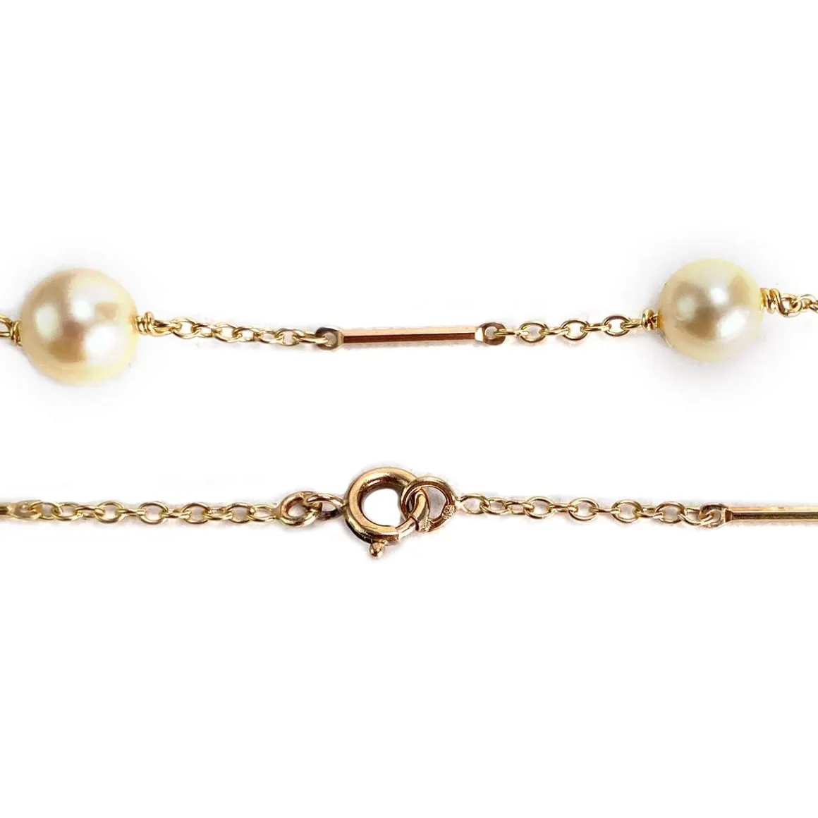 Collier d'occasion en or jaune 750, maille fantaisie, perles de culture, 5.47 g.
