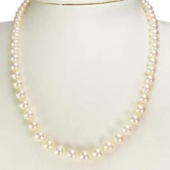 Collier d'occasion en or jaune 750, maille perles, perles de culture du Japon, 48 cm