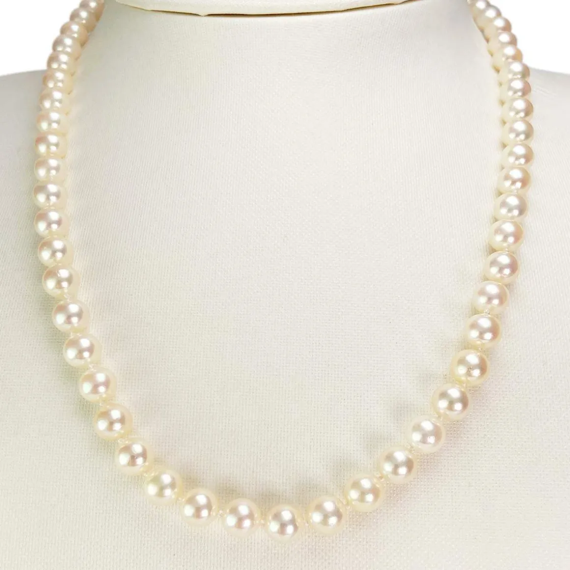 Collier d'occasion en or jaune 750, maille perles, perles de culture du Japon, 48 cm