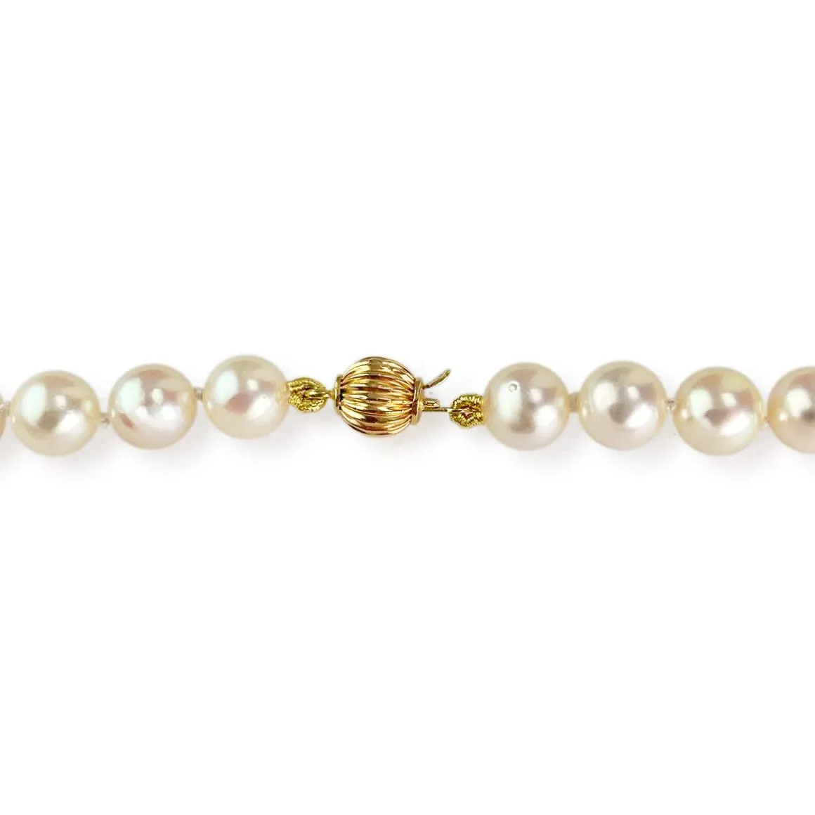 Collier d'occasion en or jaune 750, maille perles, perles de culture du Japon, 48 cm