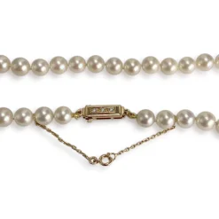 Collier d'occasion en or jaune 750, perles de culture et diamants, 80 cm