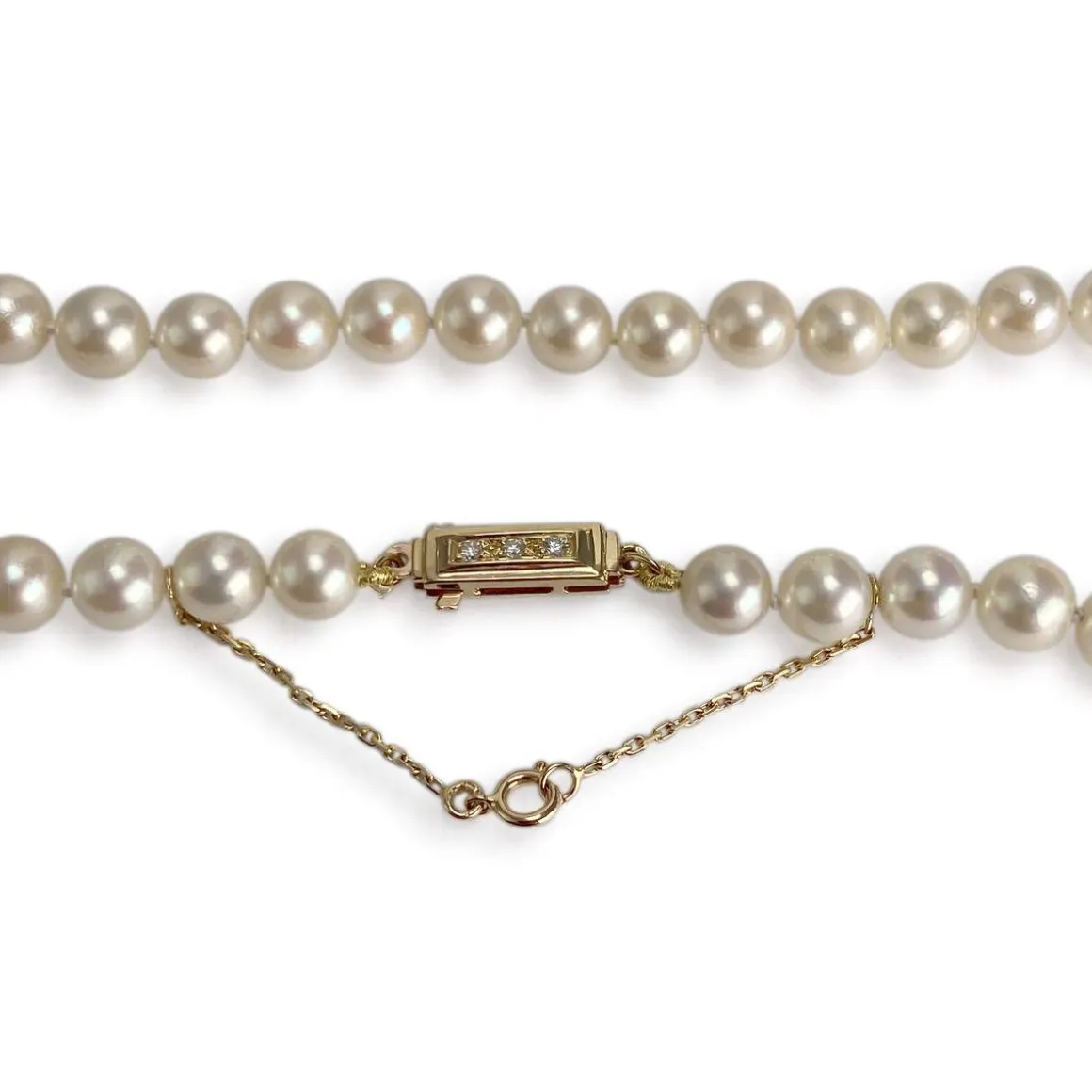 Collier d'occasion en or jaune 750, perles de culture et diamants, 80 cm