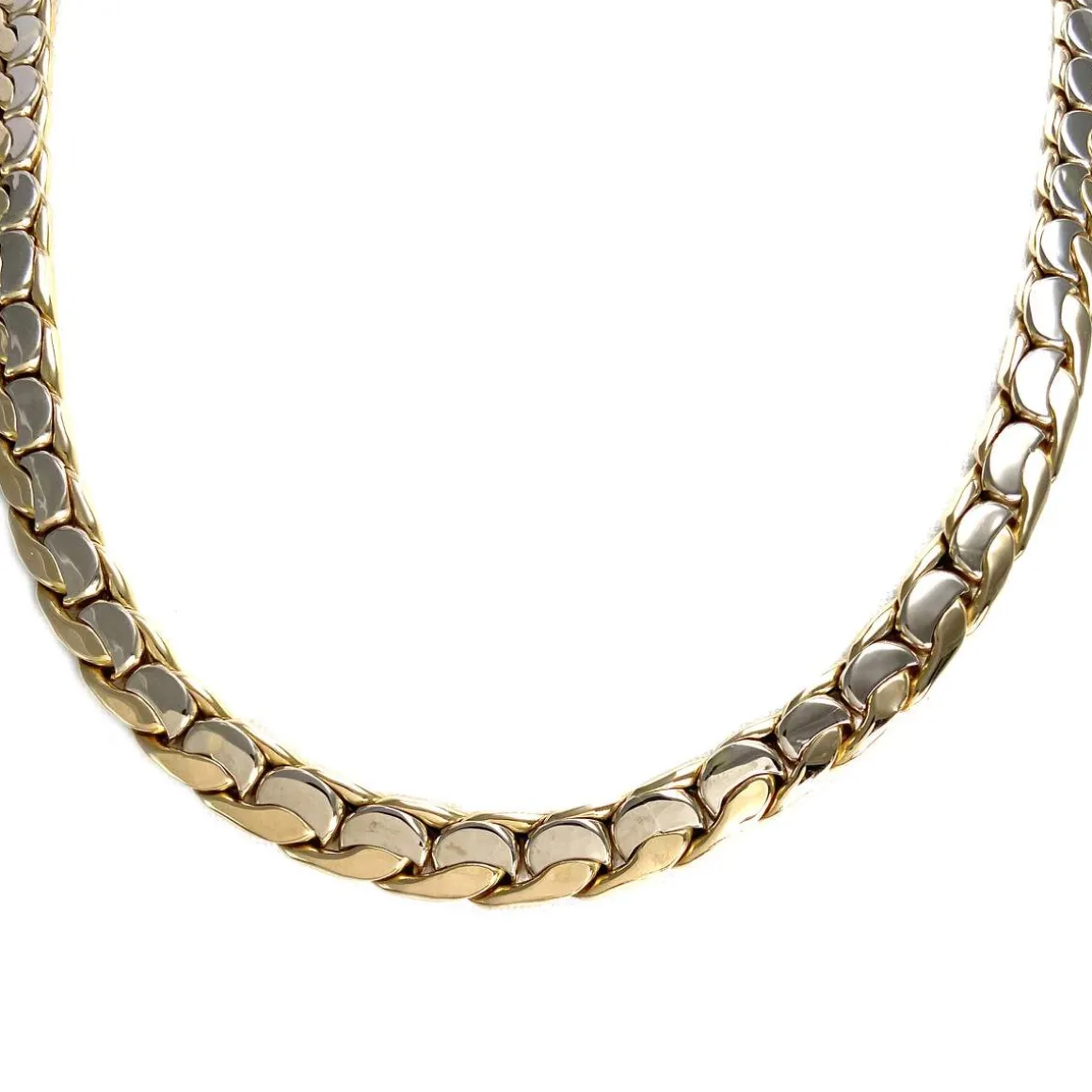 Collier d'occasion en 2 ors 750, maille fantaisie, 44 cm