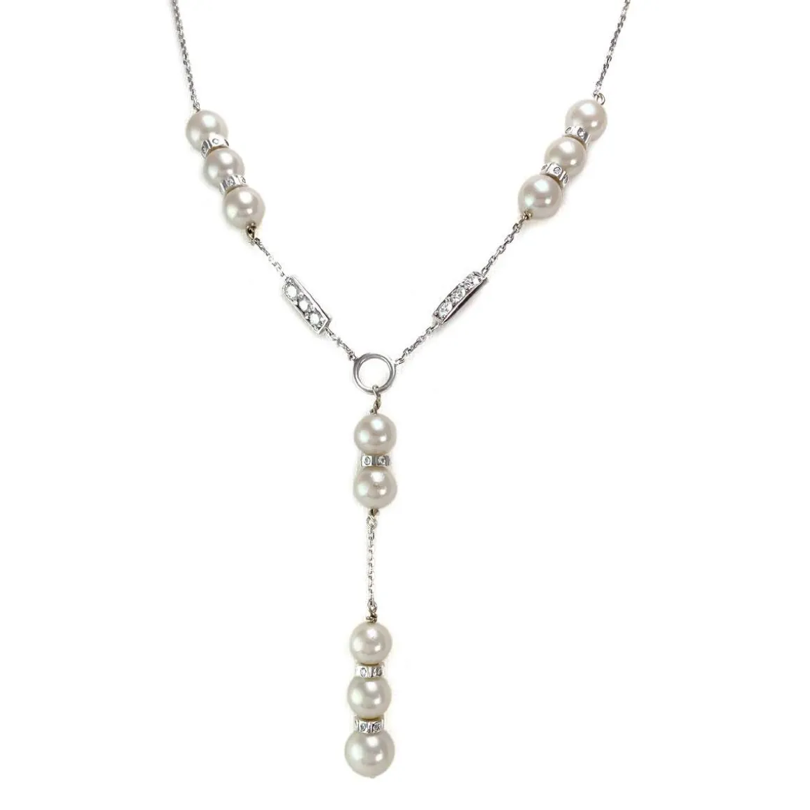 Collier d'occasion or 750 blanc diamants perles de culture du Japon 40 cm