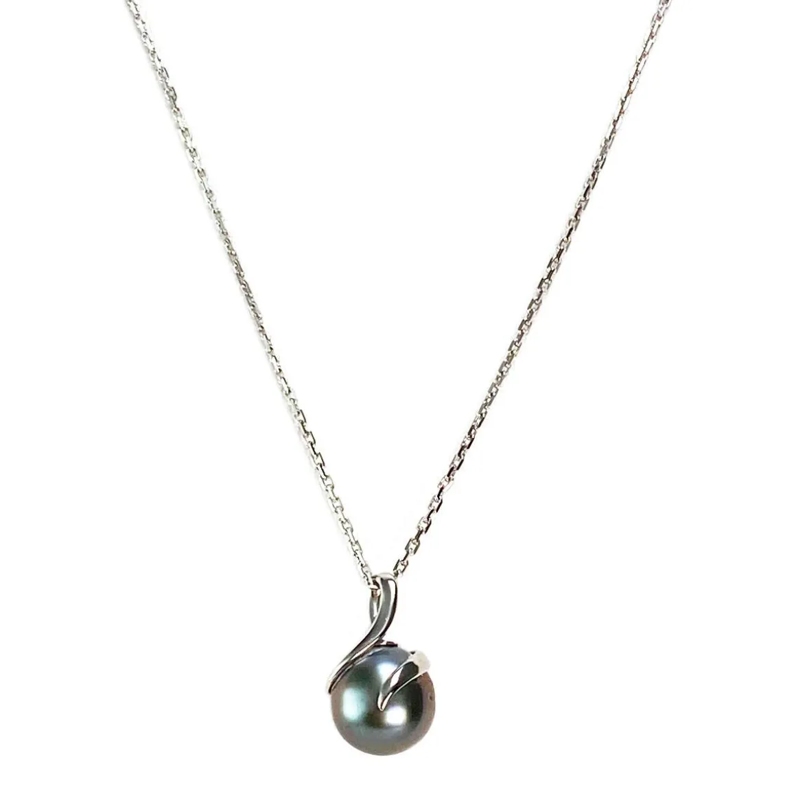 Collier d'occasion or 375 blanc maille forçat perle de Tahiti