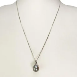 Collier d'occasion or 375 blanc maille forçat perle de Tahiti