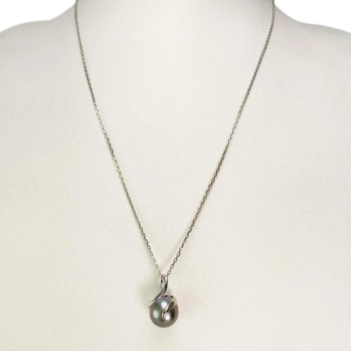 Collier d'occasion or 375 blanc maille forçat perle de Tahiti
