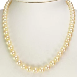 Collier d'occasion or 585 blanc maille perles, perles de culture du Japon