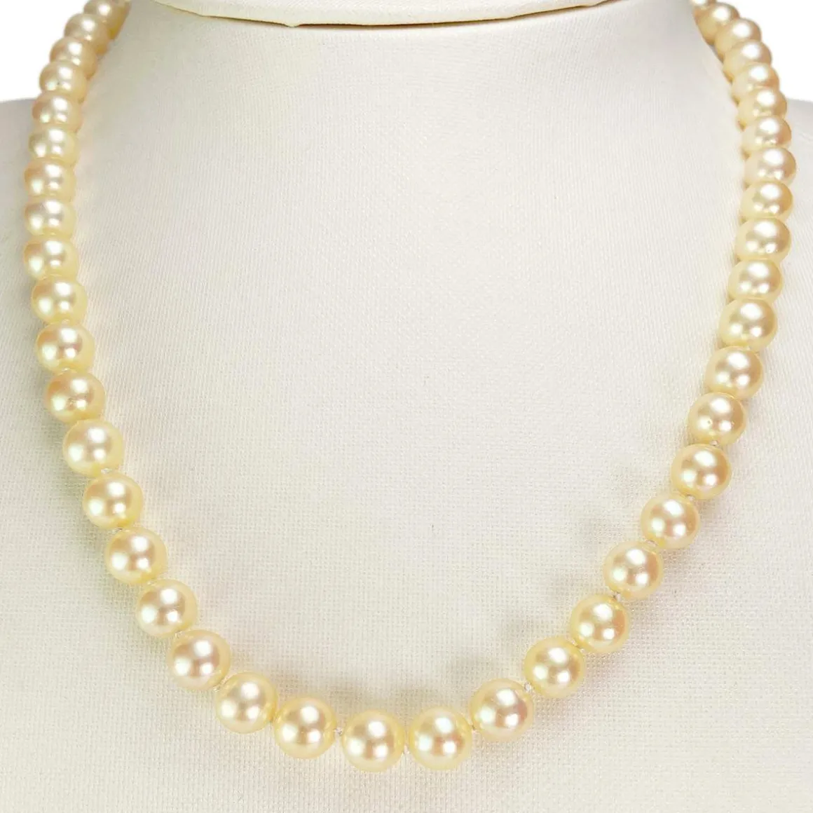 Collier d'occasion or 585 blanc maille perles, perles de culture du Japon