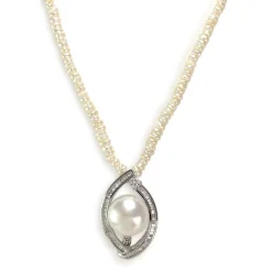 Collier d'occasion or 750 blanc perle de culture perles keshi diamants 45 cm