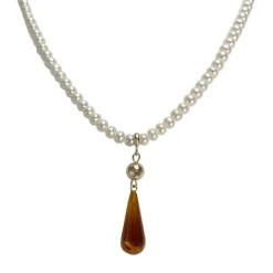Collier d'occasion or 750 jaune maille perles, perles de culture de Chine et ambre