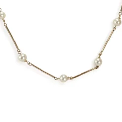 Collier d'occasion or 750 jaune maille fantaisie perles de culture 74 cm
