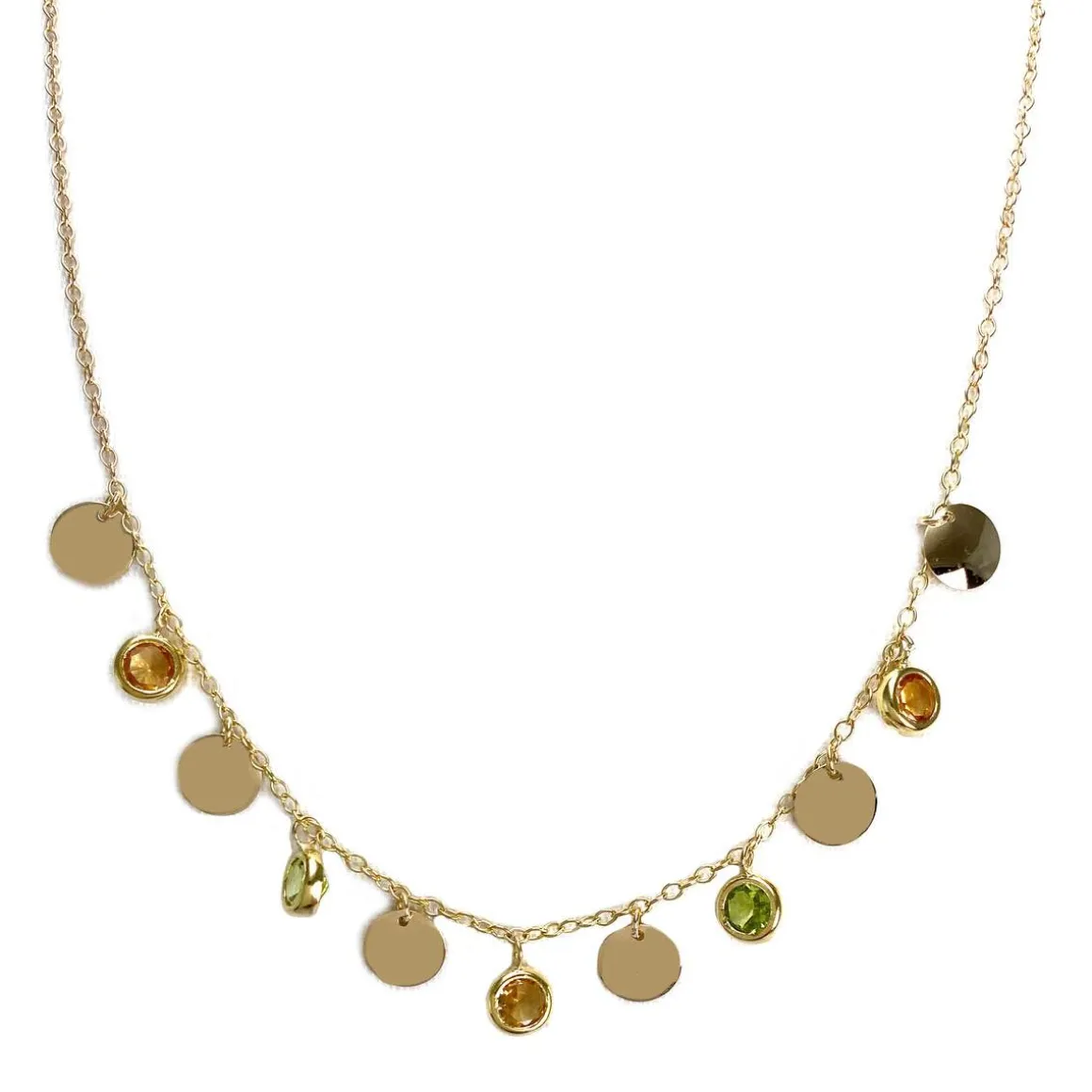 Collier d'occasion or 750 jaune maille forçat citrines péridots