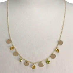 Collier d'occasion or 750 jaune maille forçat citrines péridots