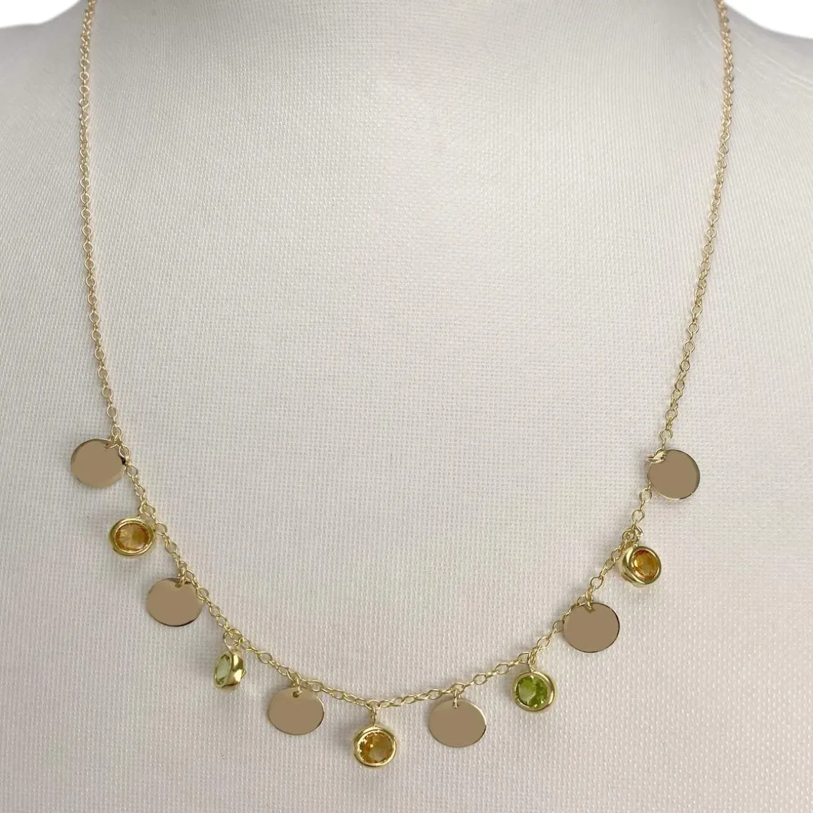 Collier d'occasion or 750 jaune maille forçat citrines péridots
