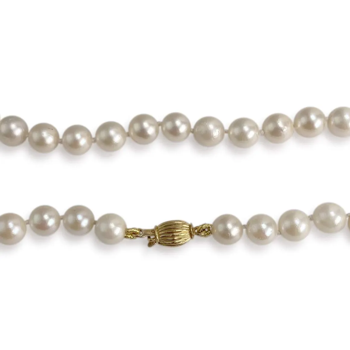 Collier d'occasion or 750 jaune maille perles, perles de culture du Japon