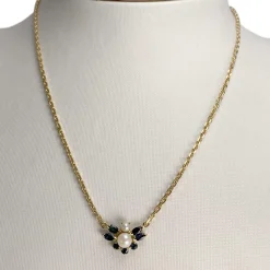 Collier d'occasion or 750 jaune maille forçat saphirs perles de culture