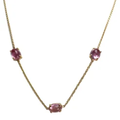 Collier d'occasion or 750 jaune maille forçat tourmalines roses