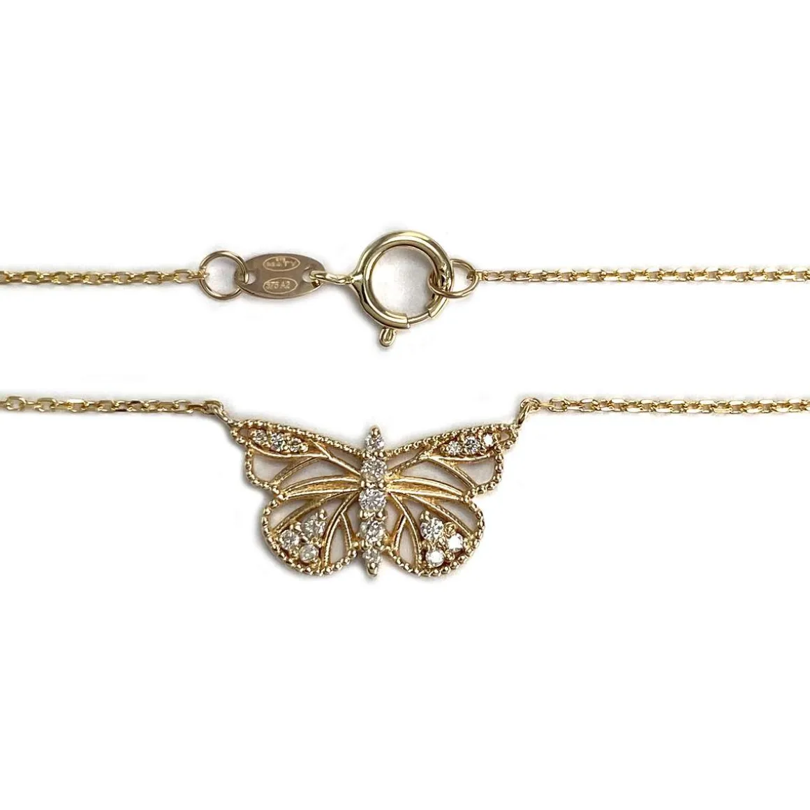 Collier d'occasion or 375 jaune maille forcat diamant
