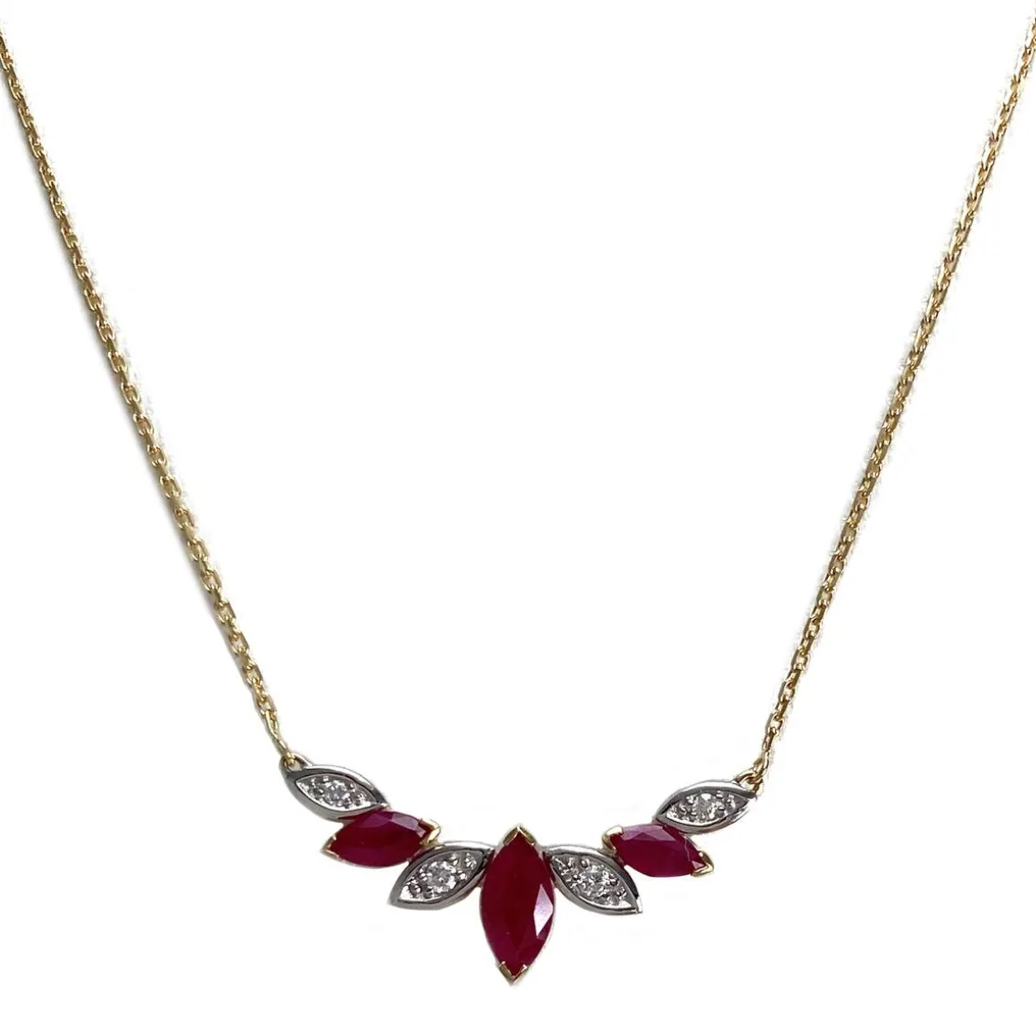 Collier d'occasion or 750 2 tons maille forçat rubis diamants