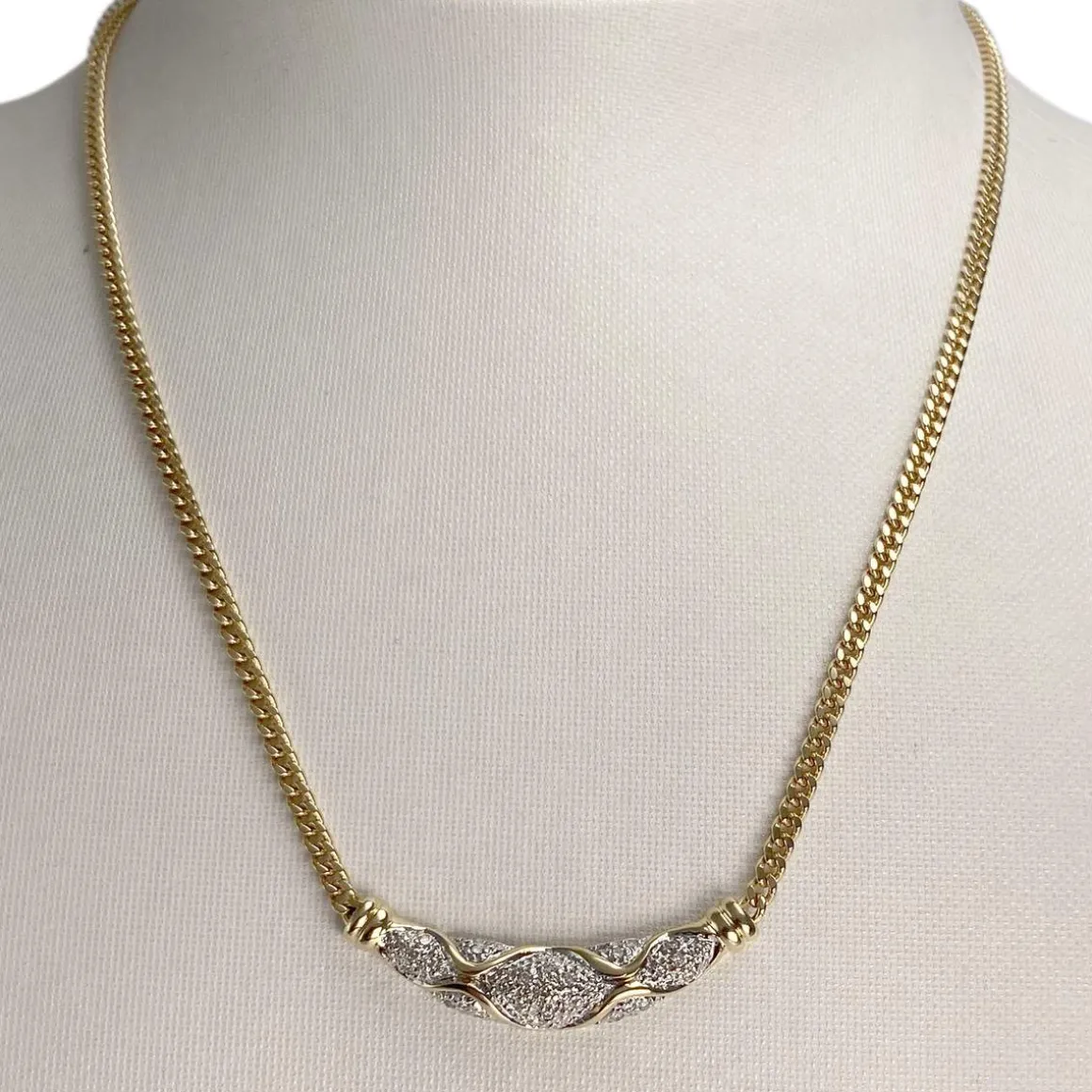 Collier d'occasion or 750 2 tons maille gourmette diamants 43cm